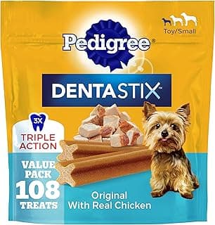 Pedigree Dentastix Dental Chews for Dogs, Small and Toy Breed Dog Treats, Original with Real Chicken, 1.63 lb. Bag (108 Treats Total)