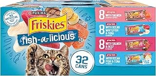 Purina Friskies Wet Cat Food Variety Pack Fish-A-Licious Extra Gravy, Prime Filets and Tasty Treasures - (Pack of 32) 5.5 oz. Cans