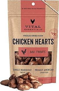 Vital Essentials Freeze Dried Raw Chicken Hearts Dog Treats | Single Ingredient | Premium Quality | Grain Free Treats for Dogs, 1.9 oz Bag