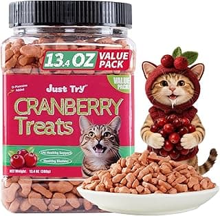 Just Try 13.4 OZ Urinary Tract Health Cat Treats for Indoor Cats, Cranberry & D-Mannose for Kidney Bladder and UT Support, Health Cat Supplement Crunchy Chews