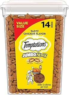 Temptations Jumbo Stuffed Cat Treats, Crunchy and Soft Cat Treats, Tasty Chicken Flavor, 14 oz. Tub