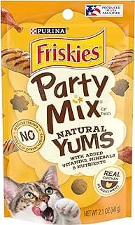 Purina Friskies Natural Cat Treats, Party Mix Natural Yums With Real Chicken & Vitamins, Minerals & Nutrients - (Pack of 10) 2.1 oz. Pouches