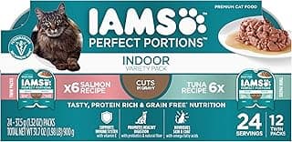 IAMS Perfect Portions Grain Free Wet Cat Food, Indoor Adult Cat Food Wet Cuts in Gravy, Variety Pack: Tuna & Salmon Recipe, 1.98 lb. (Pack of 1) Twin-Pack Trays