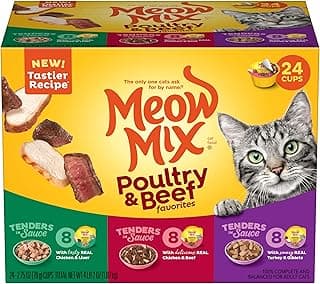 Meow Mix Tender Favorites Poultry & Beef Variety Pack, Wet Cat Food, 2.75 oz Cup (24 Pack)
