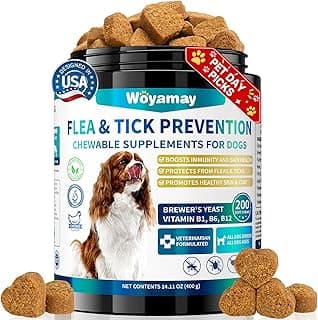 Woyamay Flea and Tick Prevention for Dogs Chewables, 200 Soft Treats, Natural Dog Flea and Tick Treatment, Oral Flea Chews for Dogs Supplement, Flea and Tick Chews for Dogs Puppies, All Breeds & Sizes