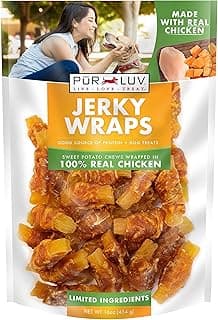 Pur Luv Chicken Wrapped Sweet Potato Dog Treats, Rawhide Free Jerky Wraps, Made with Real Chicken, 16 Oz, Healthy, Easily Digestible, Long Lasting, High Protein Treat, Satisfies Dog's Urge to Chew