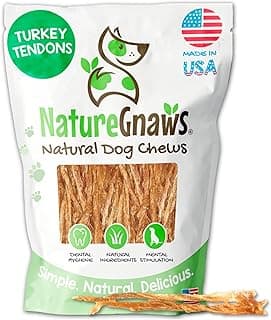 Nature Gnaws USA Turkey Tendons for Dogs (1Lb) - Delicious Grain Free Reward Snack for Small, Medium & Large Breeds - Premium Natural Dog Chew Treats