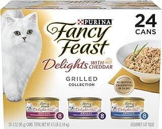 Purina Fancy Feast Delights with Cheddar Grilled Chicken, Turkey or Whitefish and Cheddar Cheese Feast in Gravy Wet Cat Food Variety Pack - (Pack of 24) 3 oz. Cans
