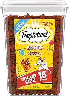 Temptations Birthday Cat Treats, Crunchy and Soft Cat Treats, Lobster & Beef Flavor, 16 oz. Tub