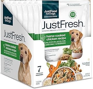 JustFoodForDogs JustFresh Wet Dog Food, Fresh Pet Meals and Toppers with No Preservatives, Resealable Package, Human Grade, Home-Cooked Chicken, 12 oz - 7 Pack
