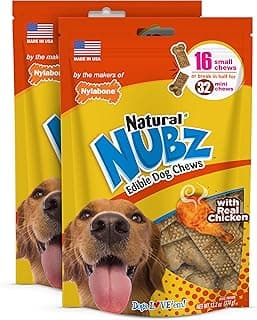 Nylabone Nubz Natural Dog Chew Treats for Small Dogs, Long Lasting Dog Chew Bones Made in USA, Chicken Flavor Breath Freshener Dental Chews, Small Dog Bones For Dogs Up to 25 lbs. (32 Count)