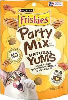 Purina Friskies Natural Cat Treats, Party Mix Natural Yums With Real Chicken & Vitamins, Minerals & Nutrients - (Pack of 6) 6 oz. Pouches