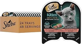 Sheba Perfect Portions Kitten Wet Food, Pate Cat Food Wet Entree, Salmon Recipe, 2.6 oz. Twin-Pack Trays (24 Count, 48 Servings)