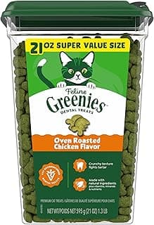Greenies Cat Treats, Feline Veterinarian-Recommended Adult Natural Dental Cat Treats, Oven Roasted Chicken Flavor, 21 oz. Tub