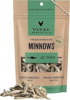Vital Essentials Freeze Dried Minnows Cat Treats | Single Ingredient | Premium Quality | Grain Free, Healthy Treats for Cats, 1 oz Bag