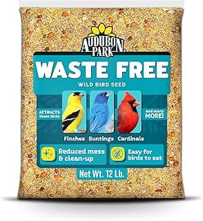 Audubon Park Waste Free Wild Bird Seed – 12 lb. No Mess Blend with Sunflower Hearts & Peanut Pieces – Bird Food for Outside Feeders