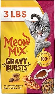 Meow Mix Gravy Bursts, Savory Chicken Flavor Mix, Gravy Filled Dry Cat Food, 3 lb. Bag