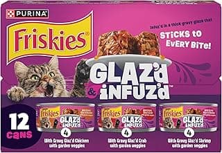 Purina Friskies Glaz’d and Infuz’d Wet Cat Food Variety Pack with Chicken, Crab or Shrimp in Wet Cat Food Gravy - 5.5 Ounce (Pack of 12)