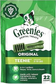 Greenies Veterinarian-Recommended Adult Natural Dental Dog Treats Teenie Size, Dog Dental Chews, Original Flavor, 6 oz. Pack, 22 Count