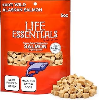 Life Essentials by Cat-Man-Doo | Salmon - 5oz. Bag | Freeze Dried Salmon Cat & Dog Treats | Healthy, Single Ingredient, Training Treats, High Protein