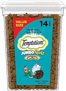 Temptations Jumbo Stuffed Cat Treats, Crunchy and Soft Cat Treats, Tempting Tuna Flavor, 14 oz. Tub