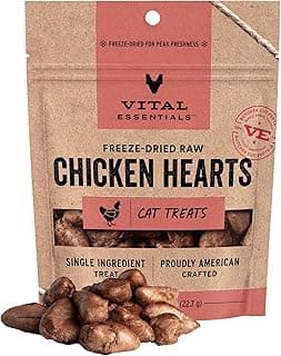 Vital Essentials Freeze Dried Raw Chicken Hearts Cat Treats | Single Ingredient | Premium Quality | Grain Free, Healthy Treats for Cats, 0.8 oz Bag