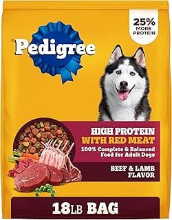 Pedigree Dry Dog Food for Adult Dogs, High Protein, Beef and Lamb Flavor, 18 lb. Bag