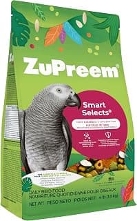 ZuPreem Smart Selects Daily Bird Food for Parrot, Conure, Caique, African Grey, Eclectus, Small Cockatoo, Bird Pellets and Seed Blend, Nutrition for Medium Large Birds, Parrot Food (ML, 4 lbs)