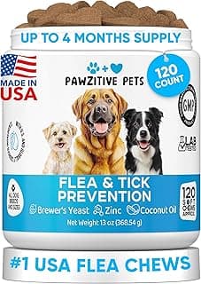 Chewable Flea and Tick Prevention for Dogs - 120 Soft Chews Made in USA - Oral Flea and Tick Control Pills for Small, Medium, Large Dogs and Puppies - Skin and Coat Supplement Treats for All Breeds