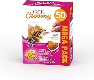 Catit Creamy Lickable Cat Treat, Healthy Cat Treat, Chicken & Shrimp, 50 Pack, 0.5 Ounce (Pack of 50)