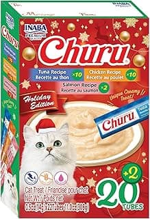 INABA Churu Cat Treats, Lickable, Squeezable Creamy Purée Cat Treat with Vitamin E, 0.5oz Each Tube, 22 Tubes, Holiday Variety Pack