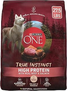 Purina ONE Natural High Protein Dry Dog Food Dry True Instinct with Real Beef and Salmon With Bone Broth and Added Vitamins, Minerals and Nutrients - 27.5 lb. Bag