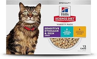Hill's Science Diet Adult Sensitive Stomach & Skin Wet Cat Food Variety Pack, Tuna & Vegetable, Chicken & Vegetable, 2.9 oz. Cans, 12-Pack