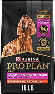 Purina Pro Plan Sensitive Skin and Stomach Dog Food Dry, Adult Salmon & Rice Formula, Digestive Health - 16 lb. Bag