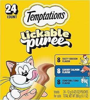 Temptations Creamy Puree Squeezable Lickable Cat Treats, Wet Cat Treats with Chicken, Salmon, and Tuna Variety Pack, 0.42 oz. Tubes, 24 Count