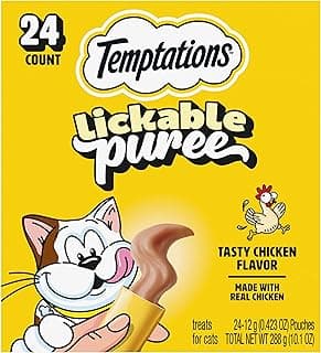 Temptations Creamy Puree Squeezable Lickable Cat Treats, Wet Cat Treats with Chicken, 0.42 oz. Tubes, 24 Count