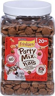 Purina Friskies Natural Cat Treats Party Mix Natural Yums With Real Salmon and Added Vitamins, Minerals and Nutrients - 20 Oz. Canister