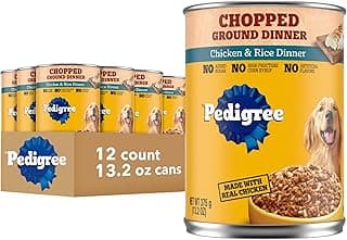 Pedigree Chopped Ground Dinner Adult Soft Wet Dog Food Chicken & Rice Dinner, Canned Dog Food, 13.2 oz. Cans, 12 Count