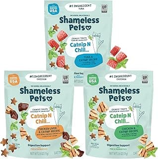 Shameless Pets Crunchy Cat Treats - Kitty Treats for Cats with Digestive Support, Natural Ingredients for Kittens, Healthy Flavored Feline Snacks - Variety Pack, 3-Pk