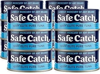Safe Catch Canned Wild Tuna Fish, Wild Caught, Lowest Mercury, Gluten-Free, Kosher, Non-GMO, Whole30 Approved, Paleo, Keto Food, 5oz Can, 12-Pack