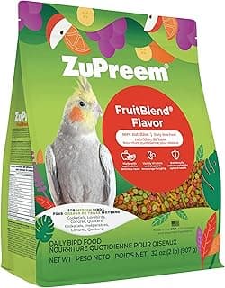 ZuPreem FruitBlend Bird Food, Bird Feed Pellets for Cockatiels, Lovebirds, Quakers, Small Conures & Lorikeets, Core Nutrition with Natural Fruit, Cockatiel Food, Conure Feed, (Medium, 2 lb Bag)