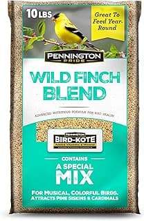 Pennington Pride Wild Finch Blend, Wild Bird Seed for Outside Feeders, Special Mix for a Variety of Musical & Colorful Songbirds, Great Bird Food to Use as Year-Round Feed, 10-lb. Bag