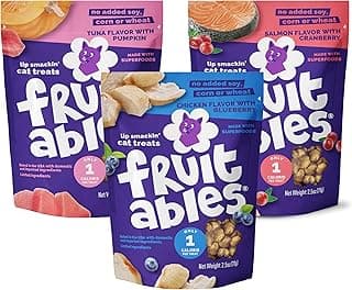 Fruitables Cat Treats - Crunchy Treats for Cats - Healthy Low Calories Packed with Protein - Free of Wheat, Corn and Soy - Made with Real Salmon, Tuna, Chicken - 2.5 Oz (3 Pk)