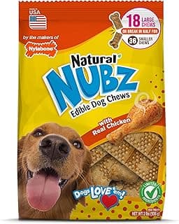 Nylabone Nubz Natural Dog Chew Treats for Large Dogs, Long Lasting Dog Chew Bones Made in the USA, Chicken Flavor Breath Freshener Dental Chews, Large Dog Bones For Dogs Over 30 lbs. (18 Count)